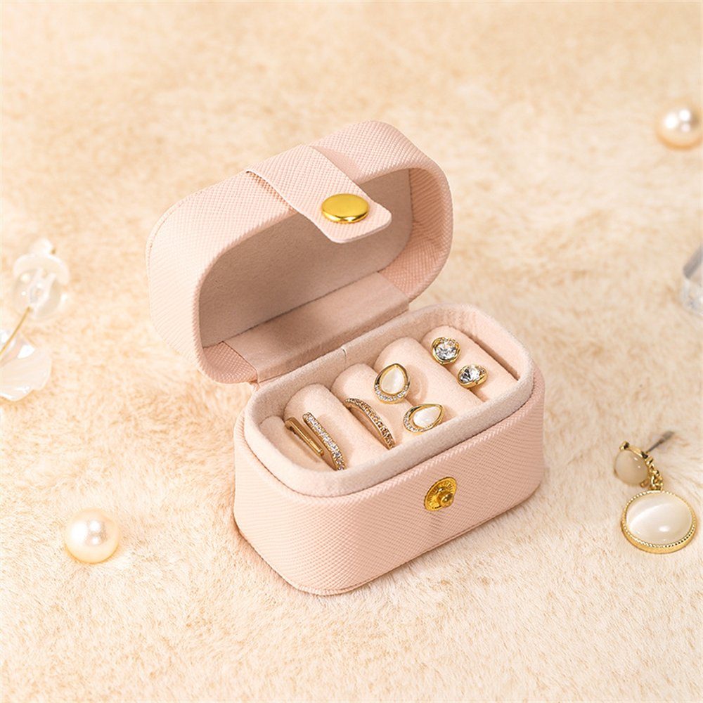 Rouemi Schmuckkasten Mini-Ringbox,tragbare Ohrring-Schmuckschatulle,Ohrring-Schmuckkästchen Rosa