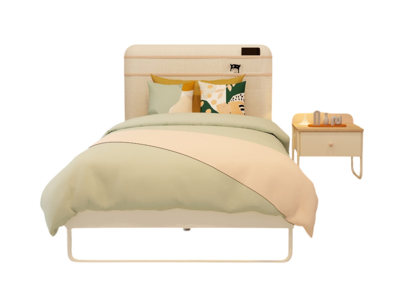 Villa Möbel Jugendzimmer-Set Liserra, (Jugendzimmer-Set, 2-tlg., Bett mit Kopfteil und 1 x Nachttisch), Bett Schreibtisch Schrank Kommode mit sanfter Pastelloptik