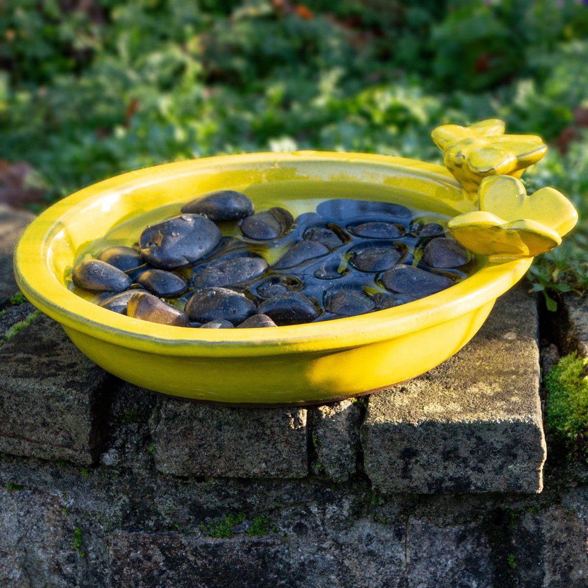 Futterstation Bienentränke, Insektenbad,Tränke für Insekten, Keramik, gelb, H 8,0