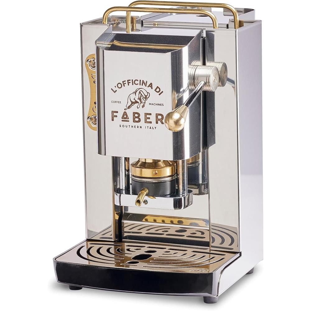 Faber Coffee Machines Espressomaschine Pro Deluxe Stainless Steel Messing ESE Pad 44 mm, einfache Reinigung, Tassenwärmer, schnelles Aufheizen
