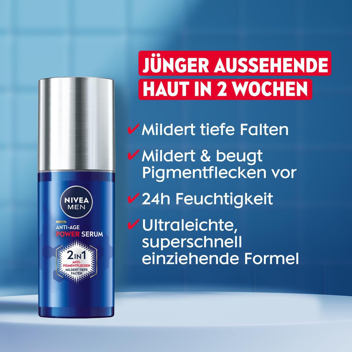 Nivea Men Gesichtsserum ANTI-AGE 2IN1 POWER SERUM, mit Hyaluron, 24 Stunden Feuchtigkeitsversorgung