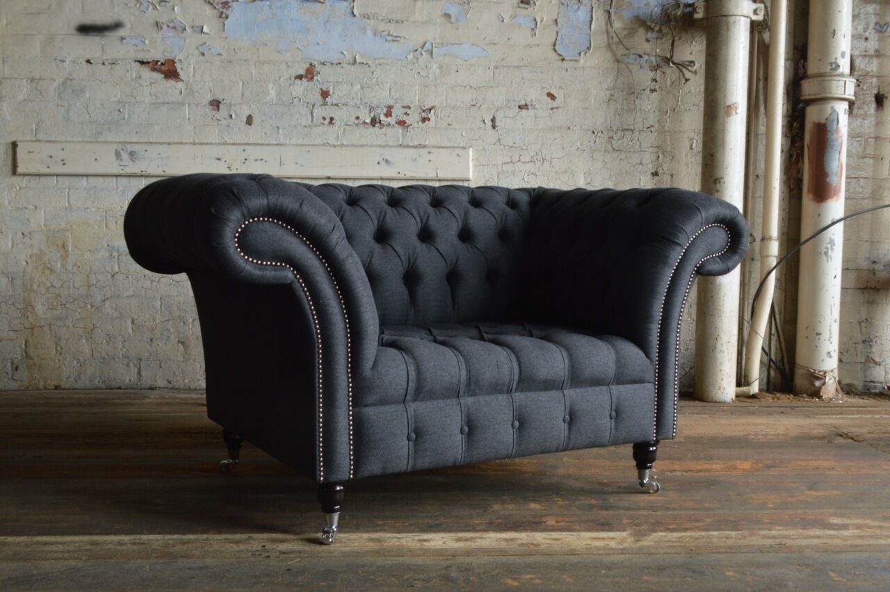 JVmoebel Chesterfield-Sessel Schwarzer Lounge Sessel aus Echtleder mit Holzfüßen (Packung, Relaxsessel), Made in Europa