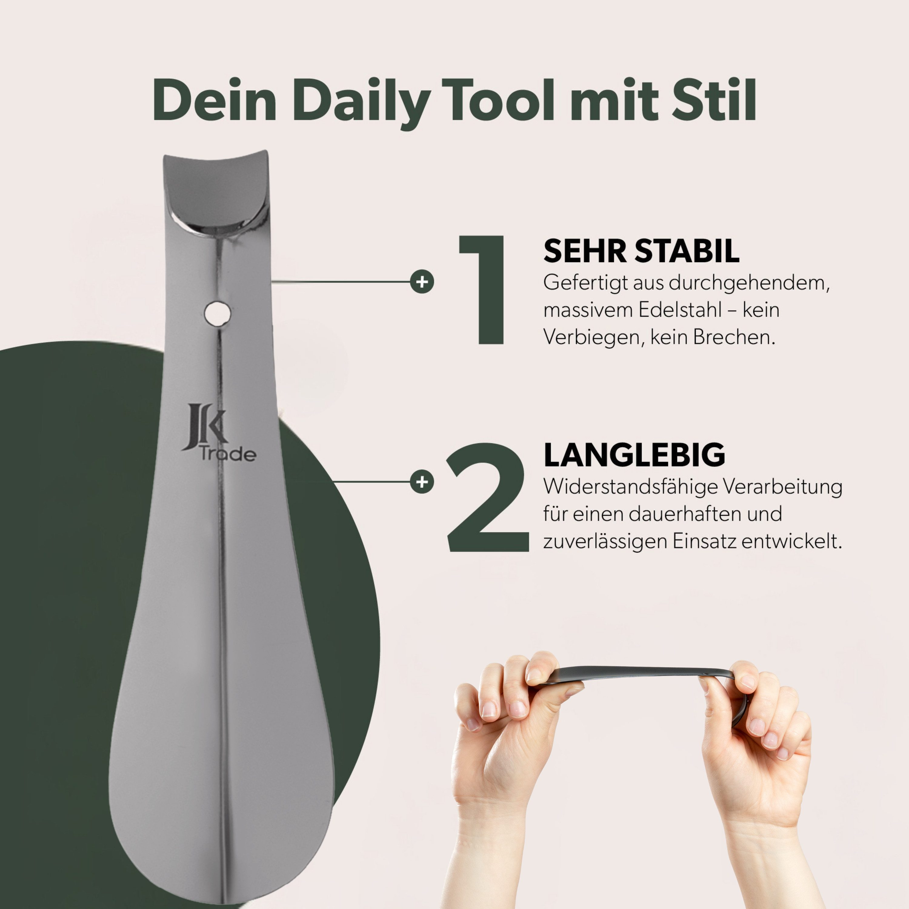 JK Trade Schuhlöffel 15cm Edelstahl Anthrazit poliert (1-tlg., klein & stabil), ideal für Reisen – Aufhängbar & hochwertig verarbeitet