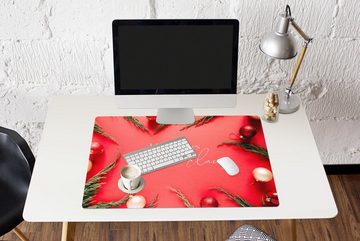 MuchoWow Gaming Mauspad Winter - Rot - Weihnachtskugeln - Zitat (1-St), Büro für Tastatur und Maus, Mousepad Gaming, 90x60 cm, XXL, Großes