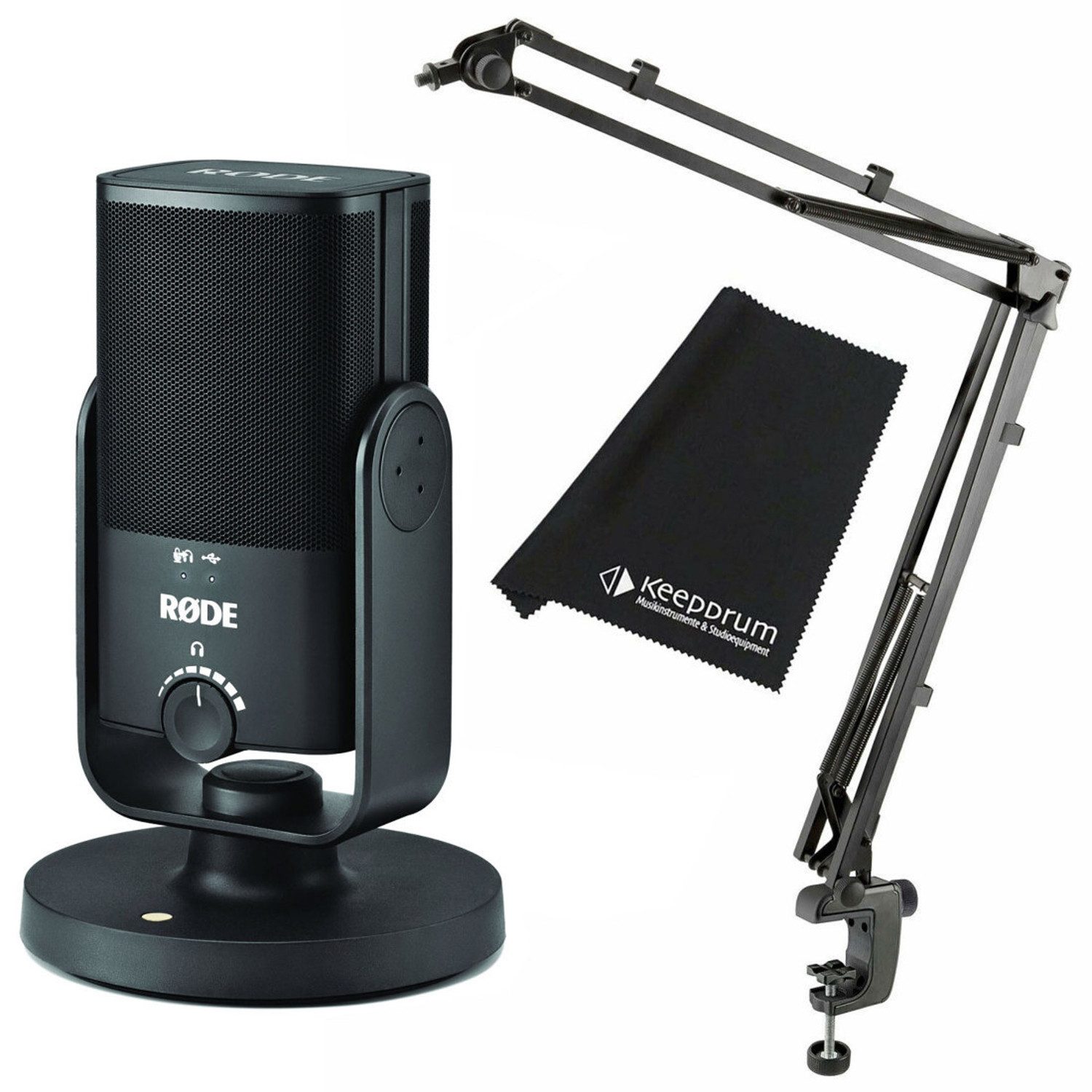 RØDE Mikrofon Rode NT-USB Mini mit K&M Mikrofonarm mit Tuch, Vorteilsset