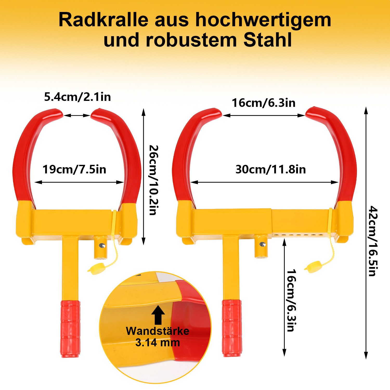 Clanmacy Radkralle Parkkralle Universal inkl. 3 Schlüssel – Wegfahrsperre Auto Anhänger – Bild 2 von 5