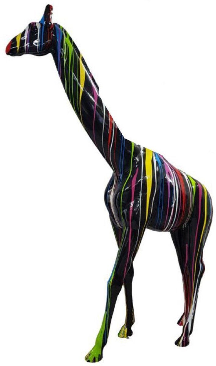 Casa Padrino Skulptur Designer Deko Skulptur Giraffe Schwarz / Mehrfarbig H. 320 cm - Riesige Dekofigur - Lebensgroße Tierfigur - Wetterbeständige Gartendeko Figur