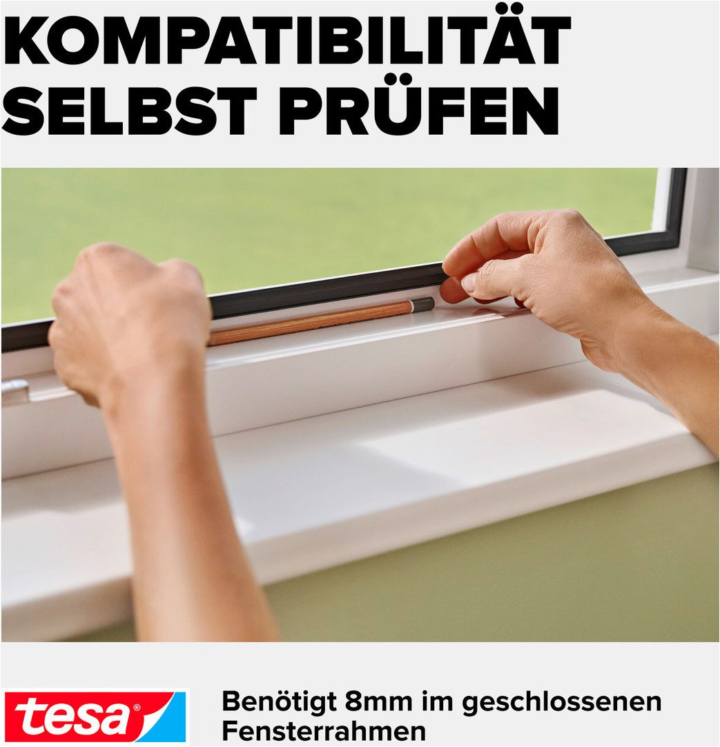 tesa Insektenschutz-Fensterrahmen Insect Stop Anklipsrahmen - Fliegengitter für Fenster, (Packung, 1-St., inkl. Fiberglas-Netz in Anthrazit, Rahmen und Halteklip-Lösung), Selbstklebende Halteklips, zuschneidbarer Rahmen, ohne Bohren