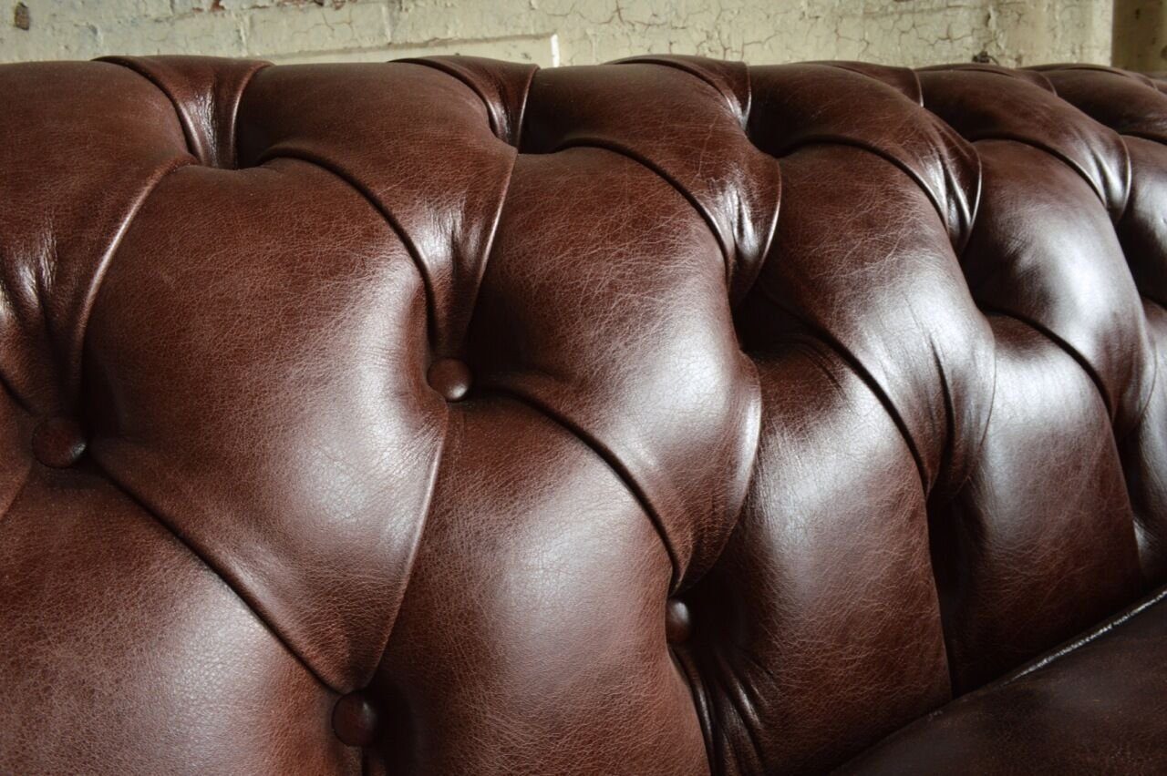 JVmoebel Chesterfield-Sofa Chesterfield in 3-Sitzer Design Polster Europe 100% Braun Sofort, Couch Made Leder
