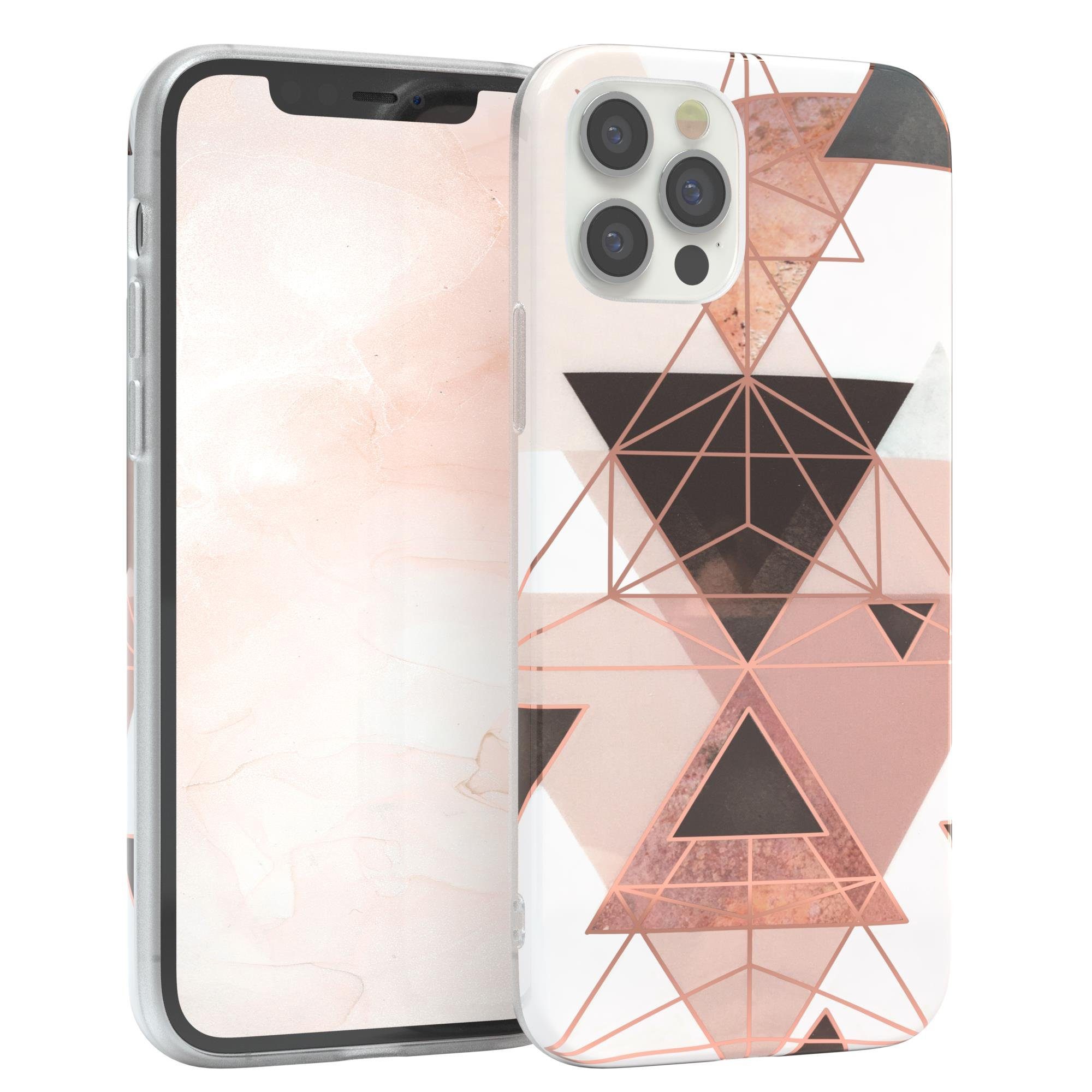 EAZY CASE Handyhülle IMD Motiv Cover für iPhone 12 / iPhone 12 Pro 6,1 Zoll, Hülle mit Kameraschutz Slimcover Display Bumper Geometrie Rosa Braun
