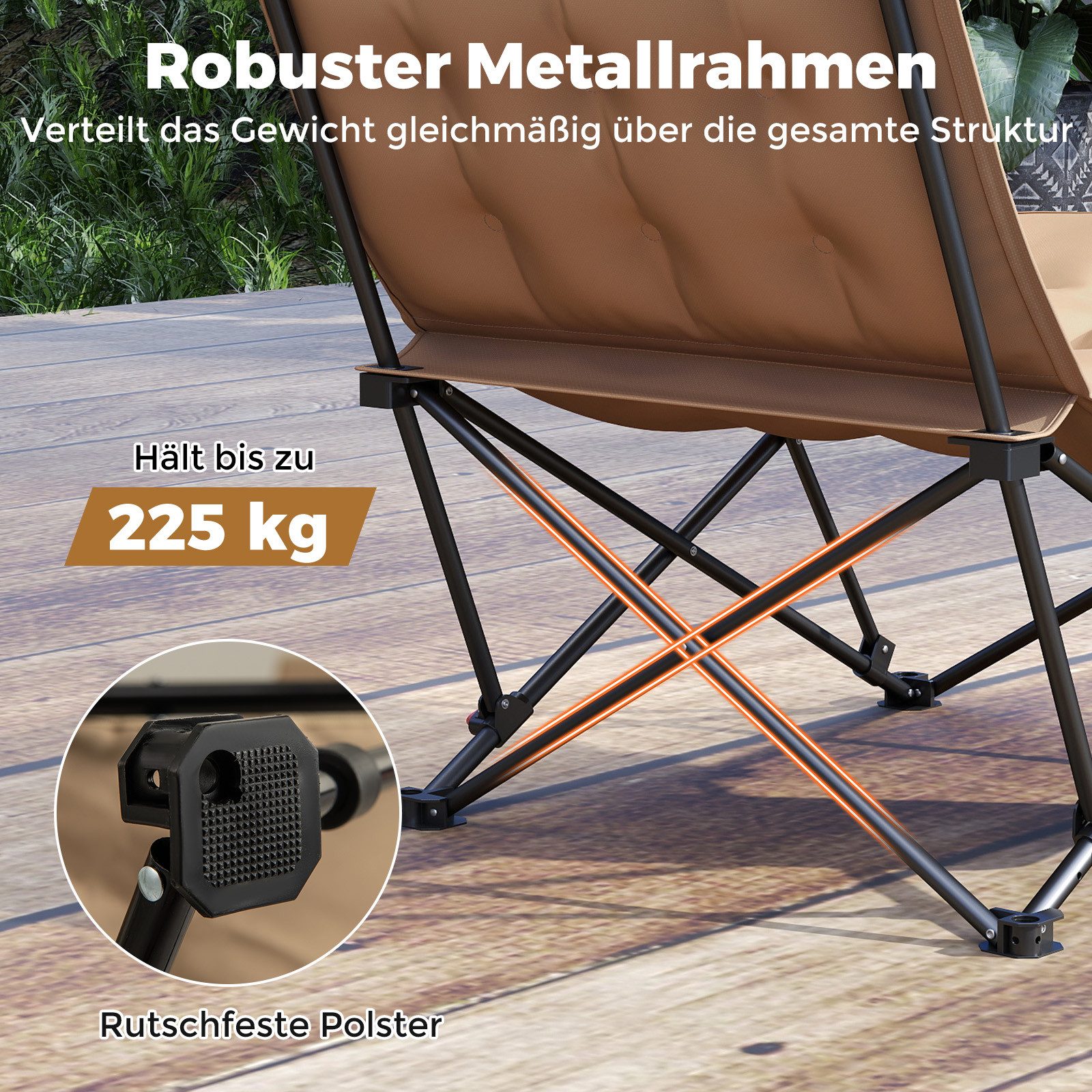 KOMFOTTEU Campingstuhl, mit 4-Positionen-Polsterung und 225 kg Tragkraft