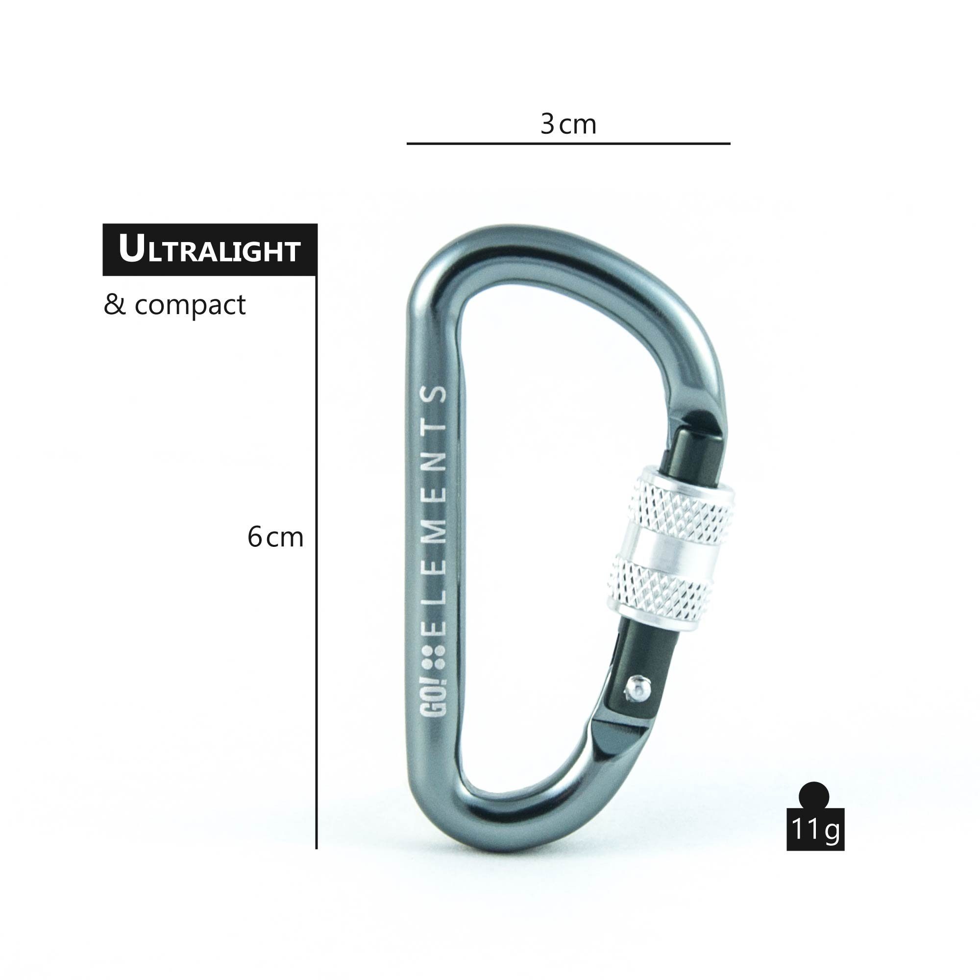 GO!elements Karabiner Micro 6, (2Stück), Schlüsselanhänger Mini Karabinerhaken klein mit Schraubverschluss