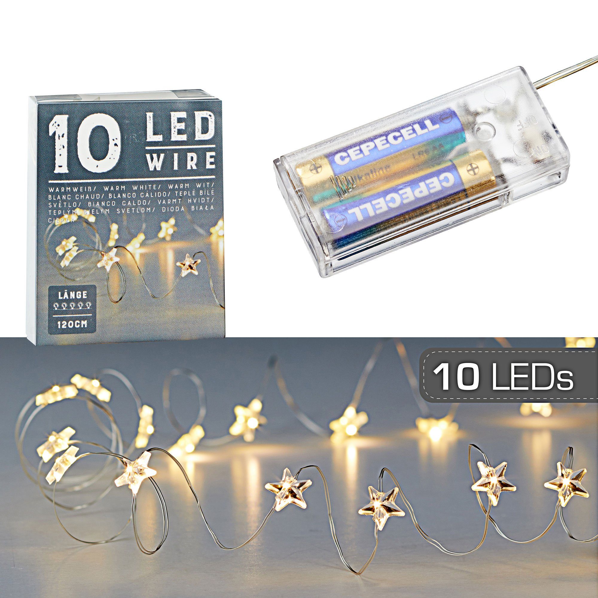 CEPEWA LED Dekolicht 10 LED "Stern" Mikro Draht - Lichterkette, 120 cm günstig online kaufen