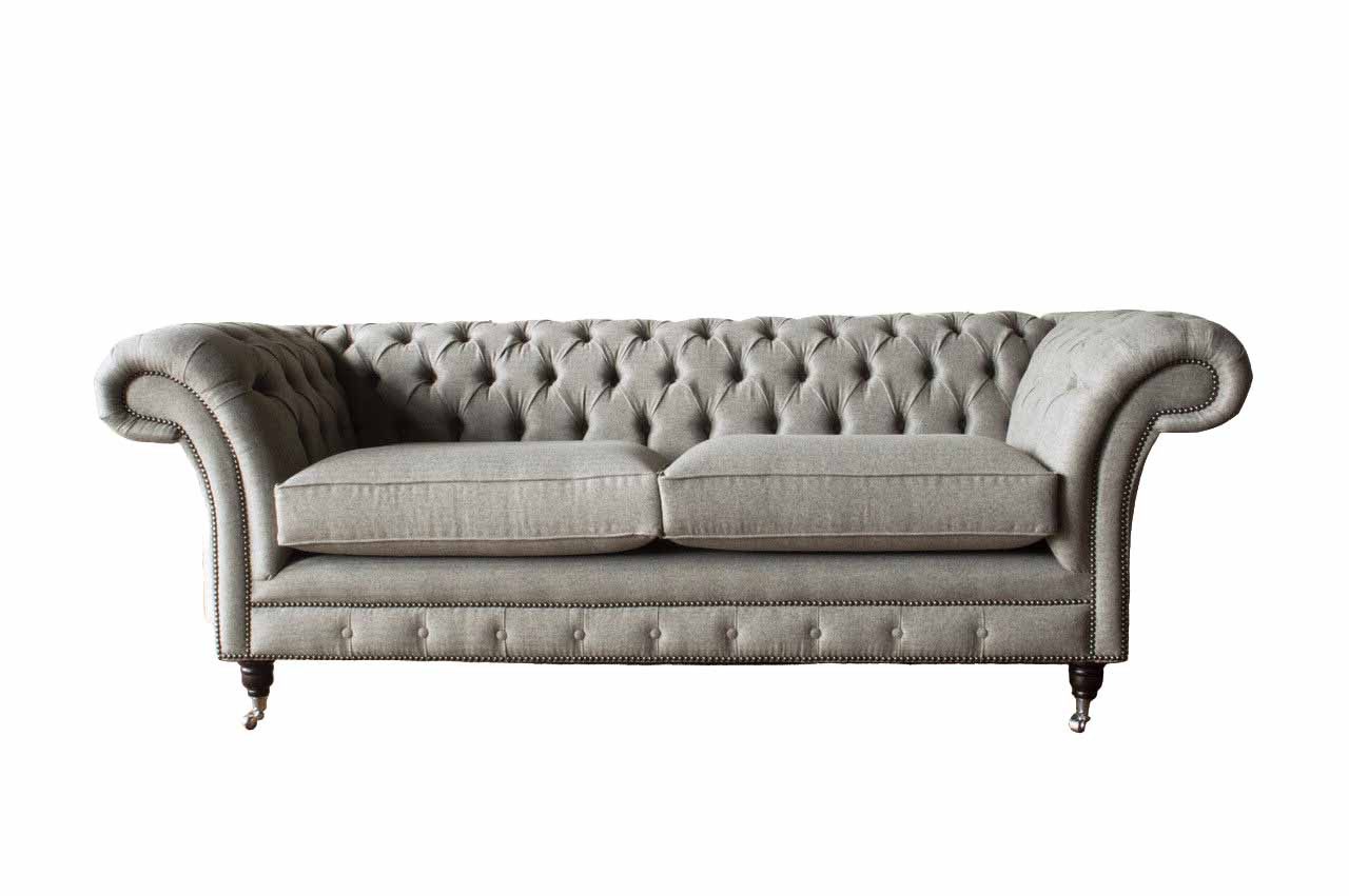 Chesterfield-Sofa Graues Samt Sofa mit eleganten Edelstahlfüßen