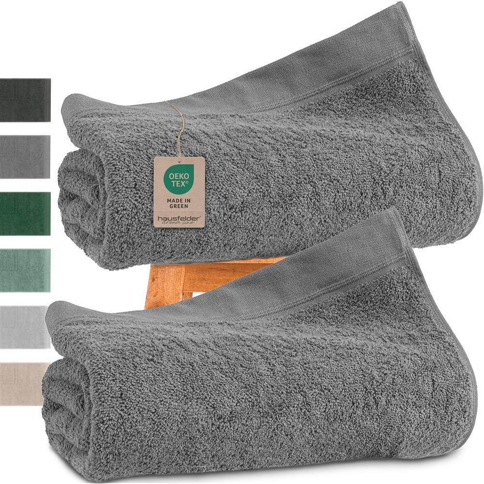 Hausfelder Saunatuch Saunatücher Set 2er 100x200cm XXL Baumwolle Premium 500g/m² Grau, Baumwollfrottee (2-St), Mit Aufhängeschlaufen, saugstark