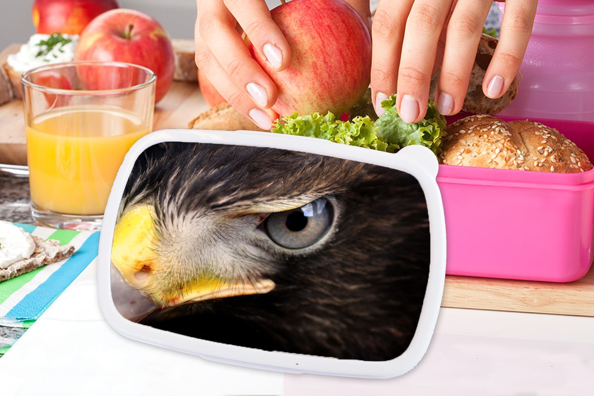MuchoWow Lunchbox Brotdose eines rosa Nahaufnahme Kunststoff Brotbox Kinder, Kunststoff, Erwachsene, (2-tlg), für Mädchen, Raubvogels, Snackbox