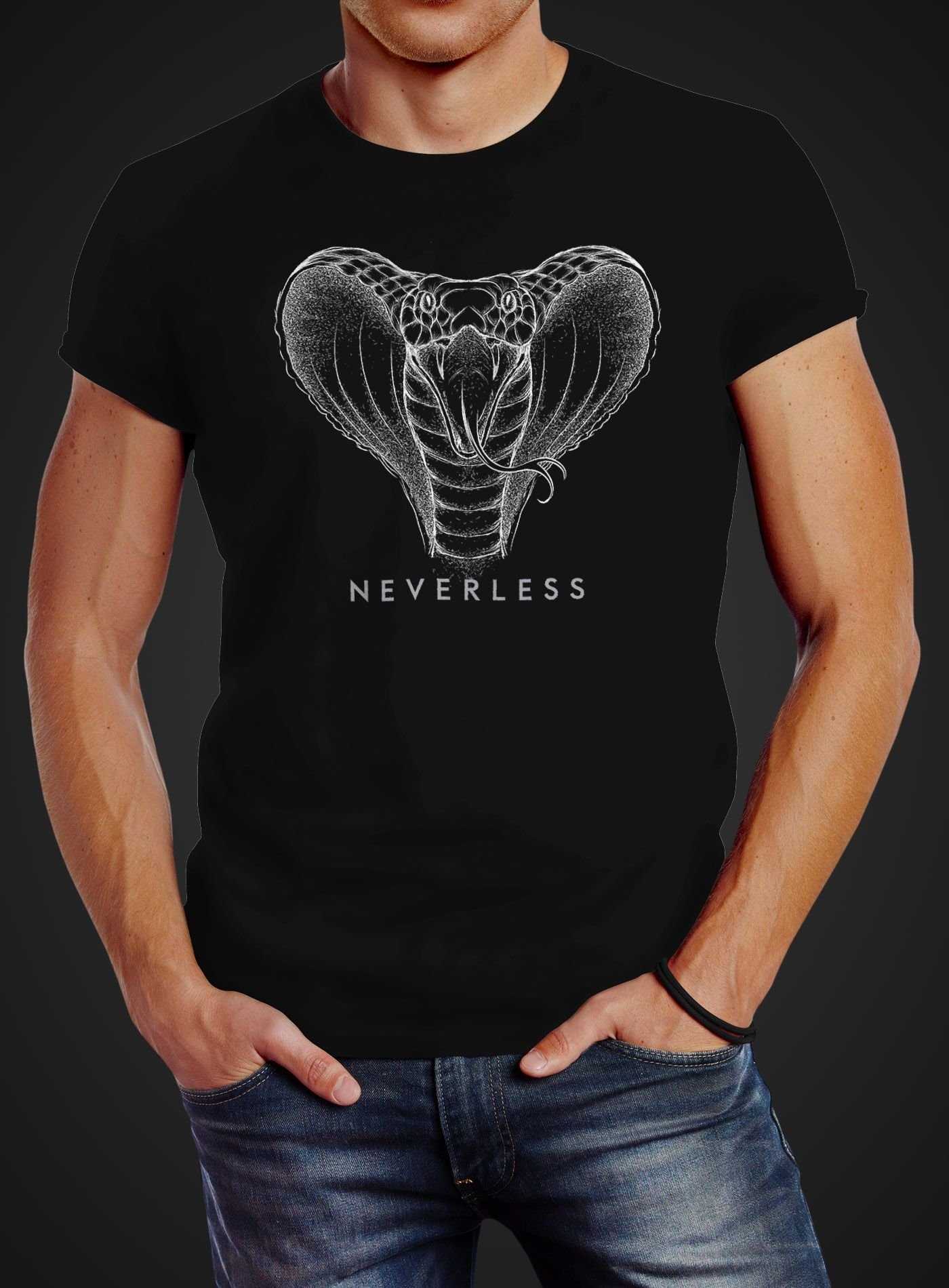 Neverless Print-Shirt Neverless® Herren T-Shirt Kobra Print Grafikstil Designshirt Fashion mit Print