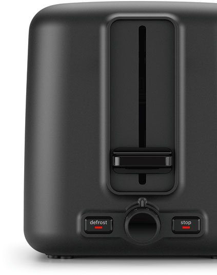 BOSCH Toaster DesignLine TAT3P423DE, Integrierter Edelstahl-Brötchenaufsatz, 2 kurze Schlitze, 820 W, Abschaltautomatik, Auftaufunktion, Liftfunktion, Breit, schwarz