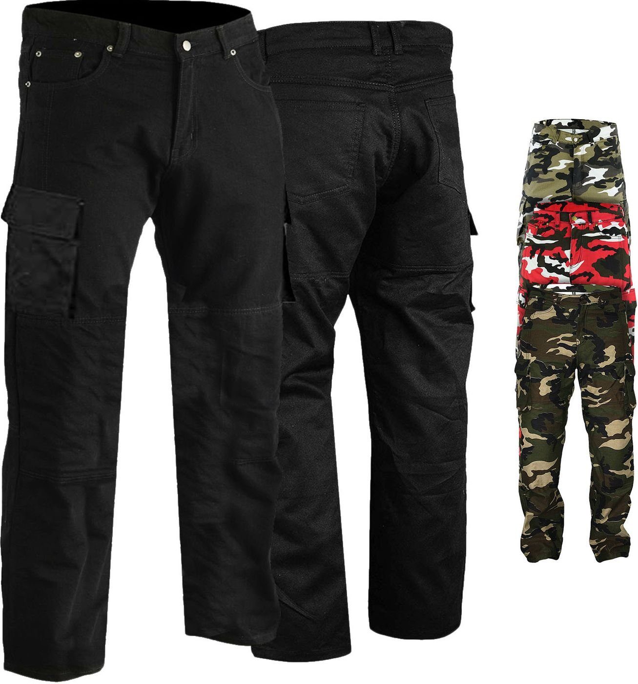 German Wear Motorradhose JEANS-003 Motorradjeans Motorradhose Cargohose mit Schutz stoff & Protektoren