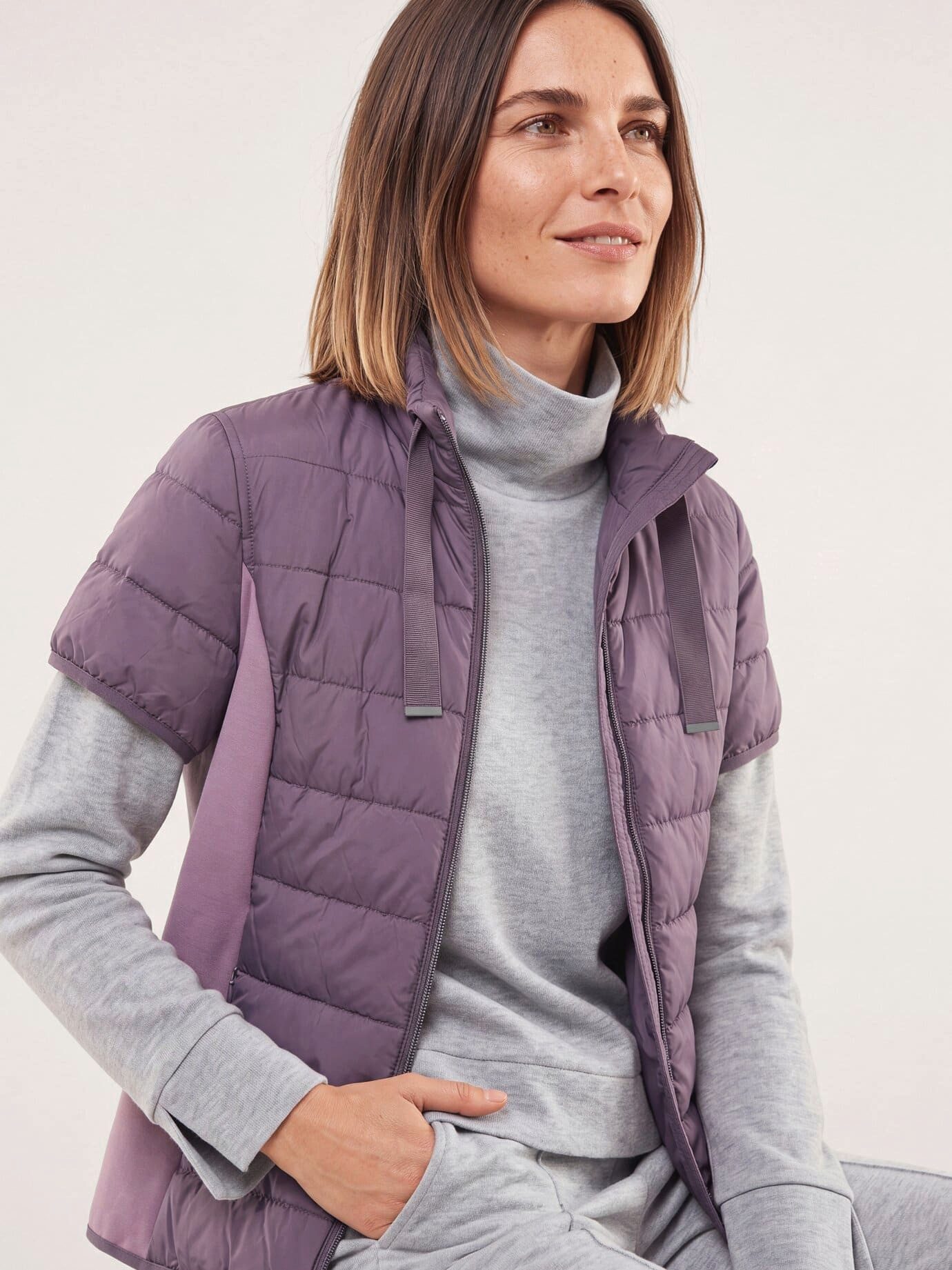 Walbusch Steppweste Damen Steppweste mit Jerseyeinsatz Stehkragen Kurzarm, modern