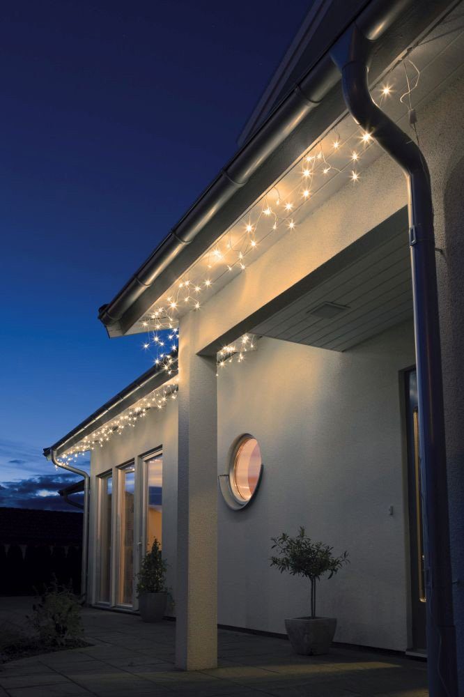 KONSTSMIDE LED-Lichterkette Weihnachtsdeko aussen, 200 bernsteinfarbene bogenform, Dioden