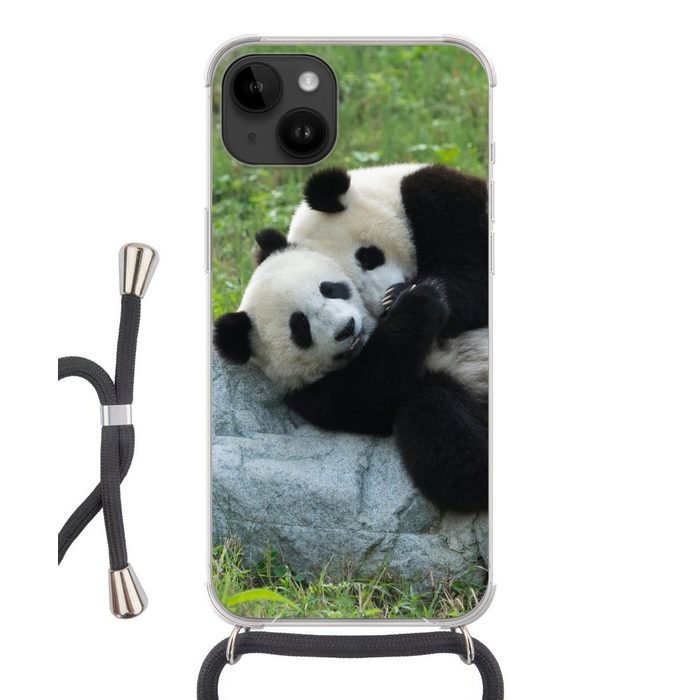 MuchoWow Handyhülle Pandas - Gras - Stein Handyhülle Telefonhülle Apple iPhone 14