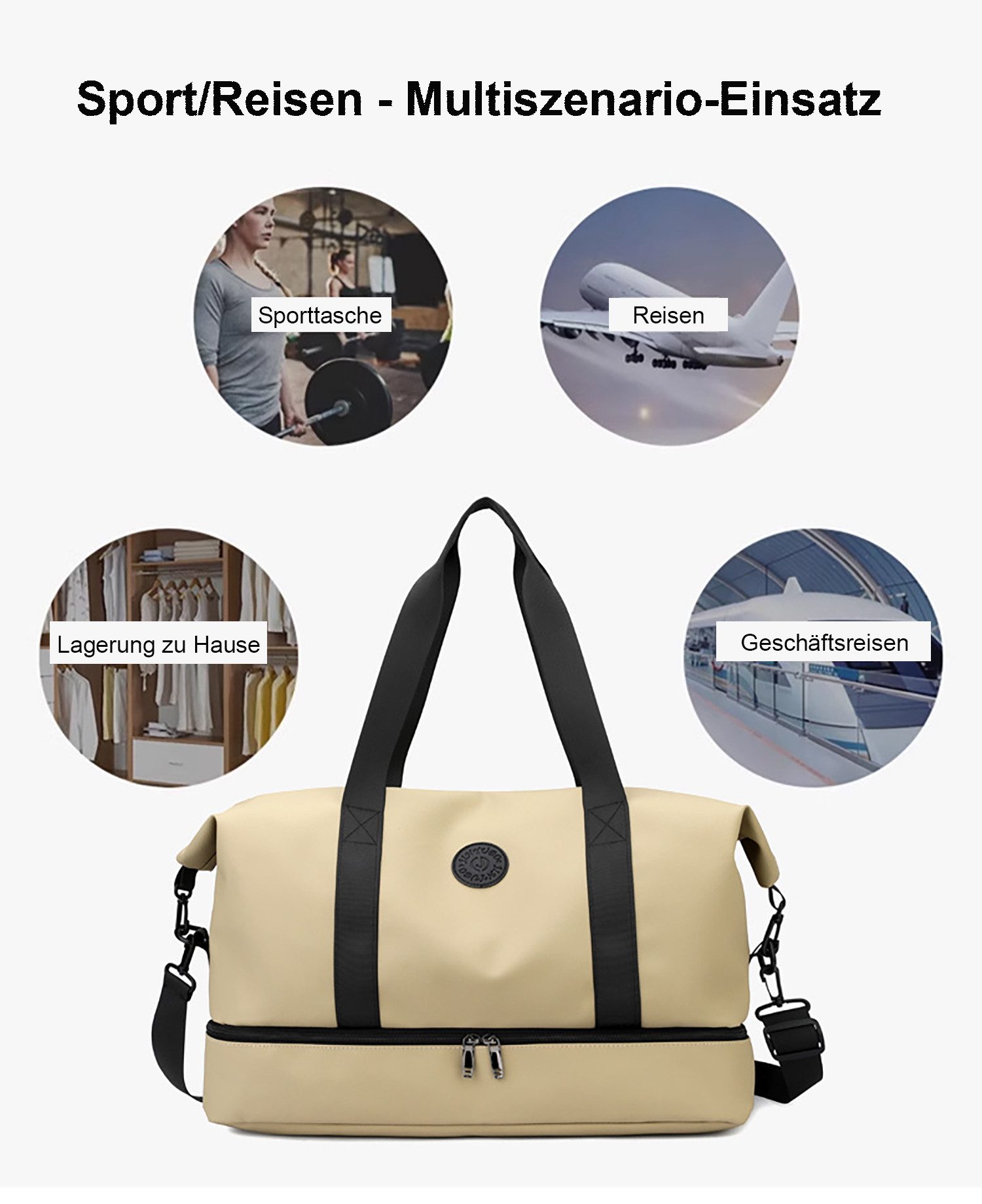 OYLCDI Reisetasche Sporttasche Fitnesstasche,Große Umhängetasche mit Schuhfach&Nassfach (50L), Verstellbare Schultergurt, für Yoga, Schwimmen, Tourismus, Fitnes – Bild 5 von 5