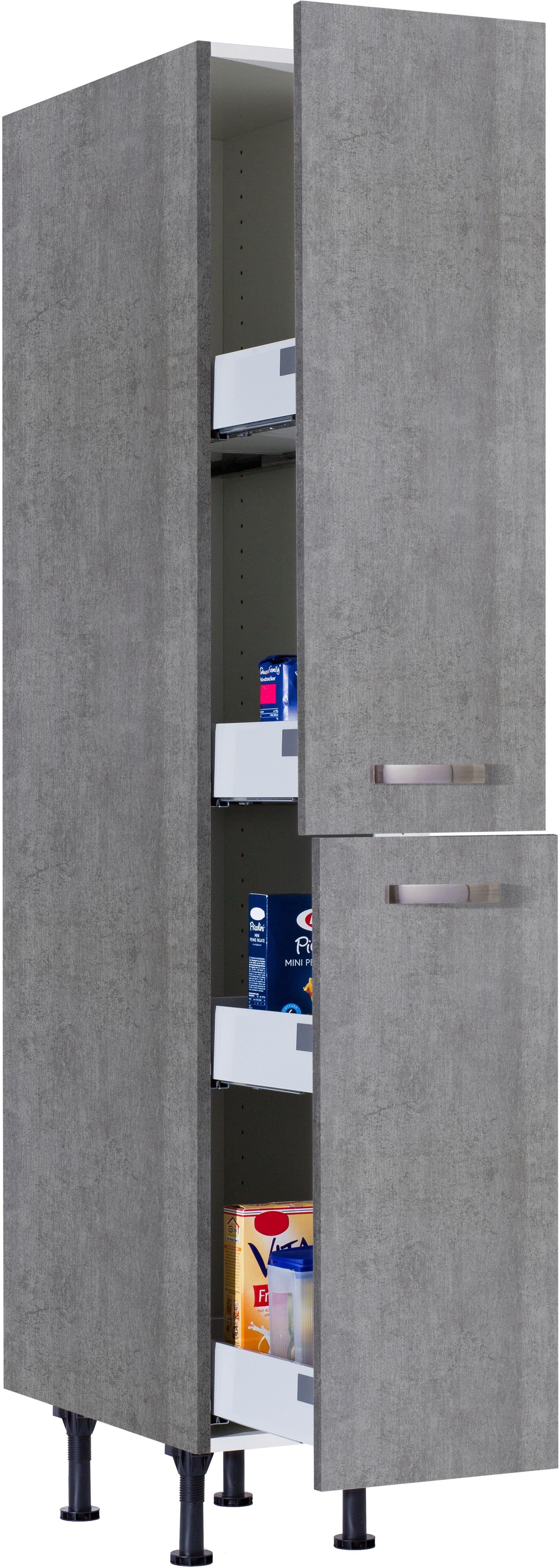 beton Apothekerschrank mit 30 Cara Ablagen, cm Füße, Breite | und höhenverstellbare 4 beton/beton 2 OPTIFIT Vollauszügen