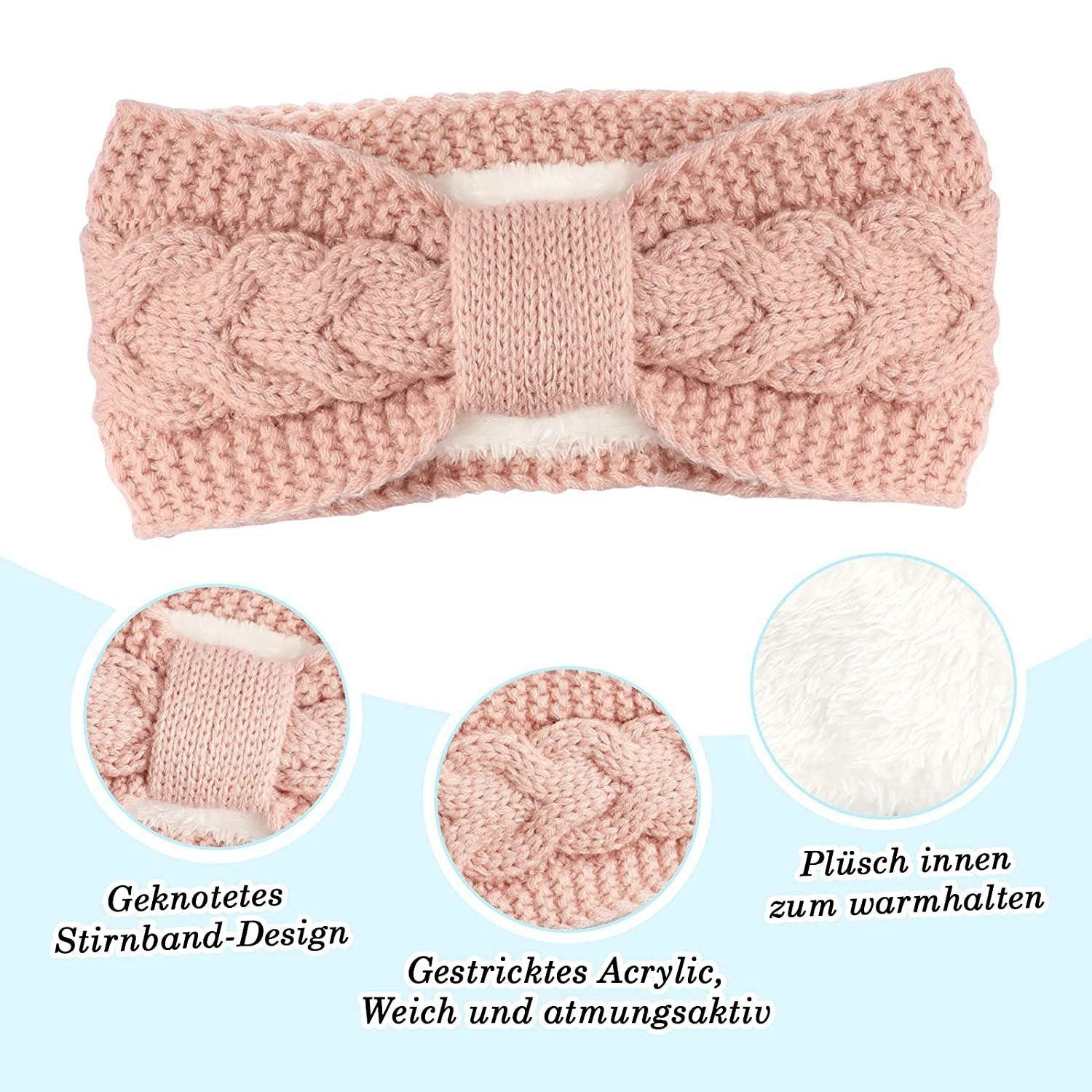 Strick, Pcs Pink Stirnband 2 Ohrenwärmer AUKUU Winter, und Stirnbänder Haarband Damen Stirnband Stirnband Weiß