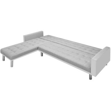 vidaXL Sofa Ecksofabett Stoff 218 x 155 x 69 cm Weiß und Grau