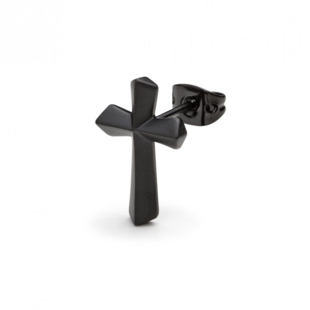 MONOMANIA Single-Ohrstecker Monomania 31701H Ohrstecker Unisex Einzeln Kreuz Edelstahl Schwarz