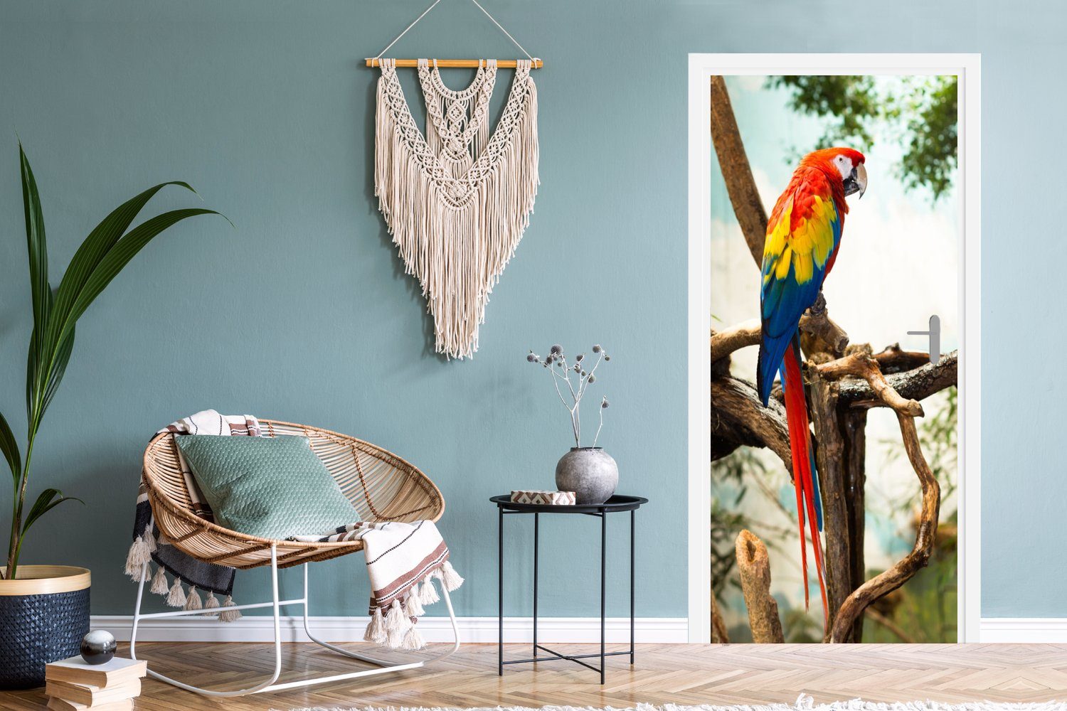 cm - Fototapete - Matt, Regenbogen Vogel 75x205 für Tropisch, Türaufkleber, - Tür, (1 bedruckt, Türtapete St), Papagei MuchoWow