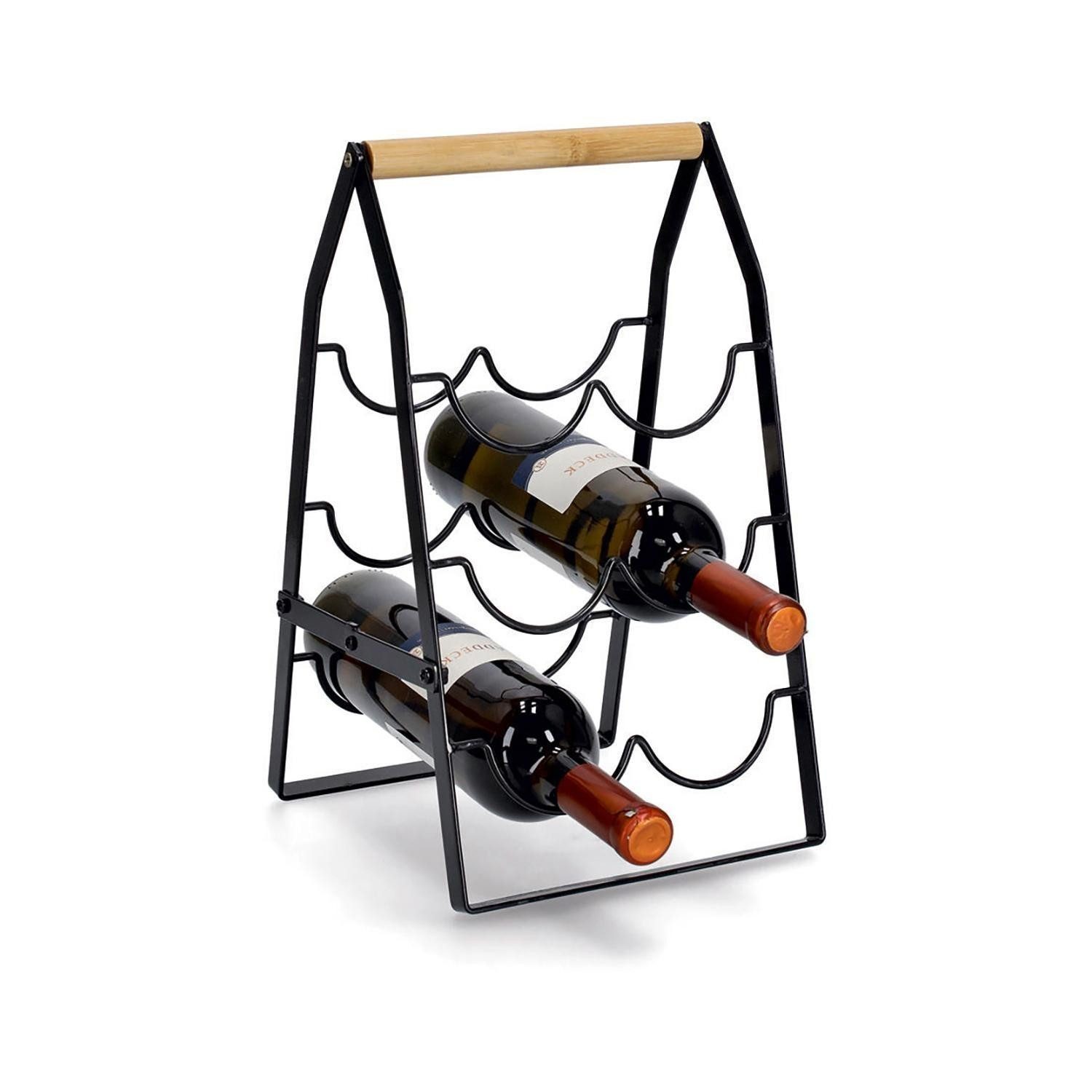 Zeller Present Weinregal VINTO, Schwarz, Braun, 1-tlg., klappbar, Platz für 6 Flaschen, mit Holzgriff, B 22 x H 37,5 x T 22 cm