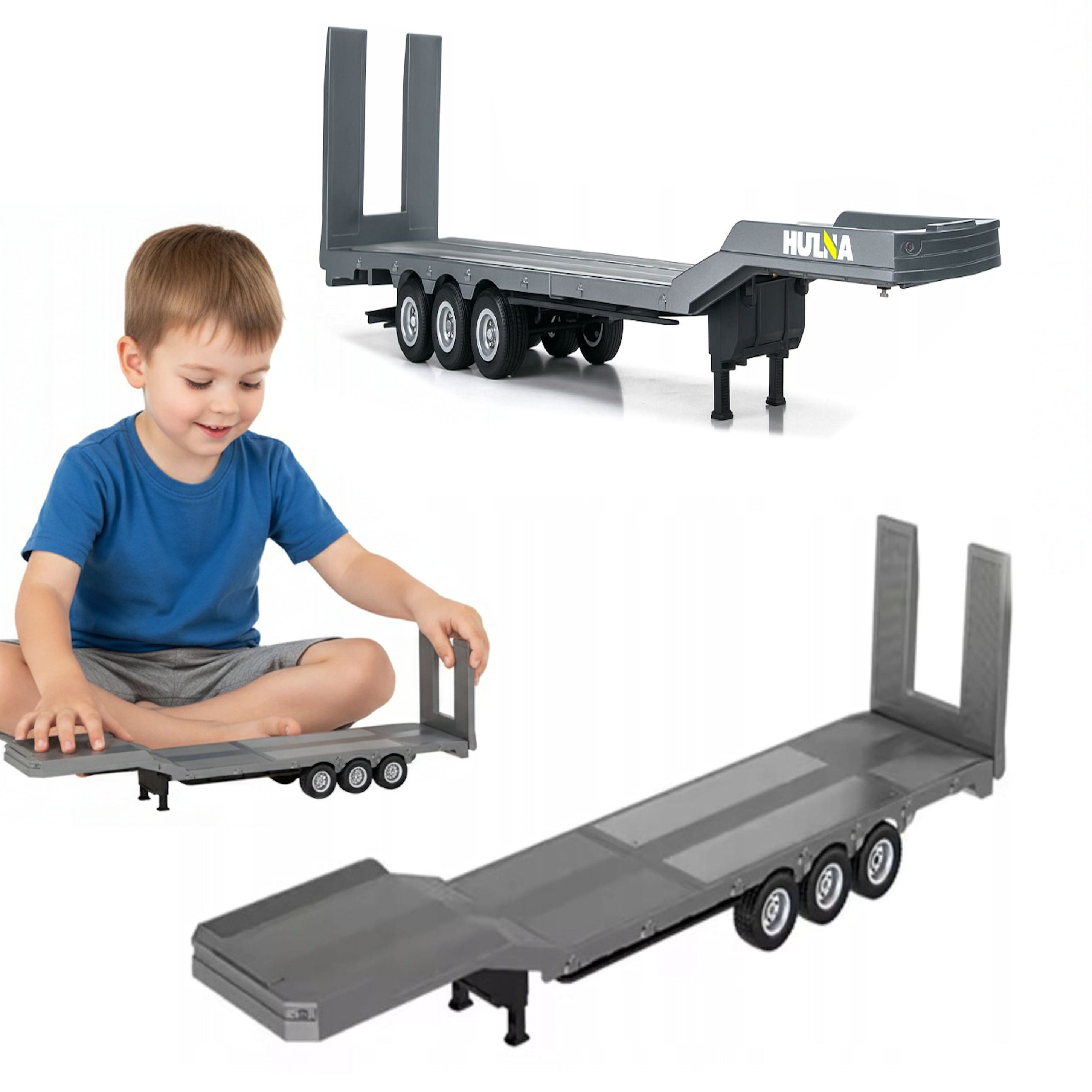 COIL RC-Truck Anhänger, Tieflader, Maßstab 1:18, 73,5 cm lang, Robustes Tieflader-Modell, Spielzeug-LKW-Zubehör, Sammlerstück