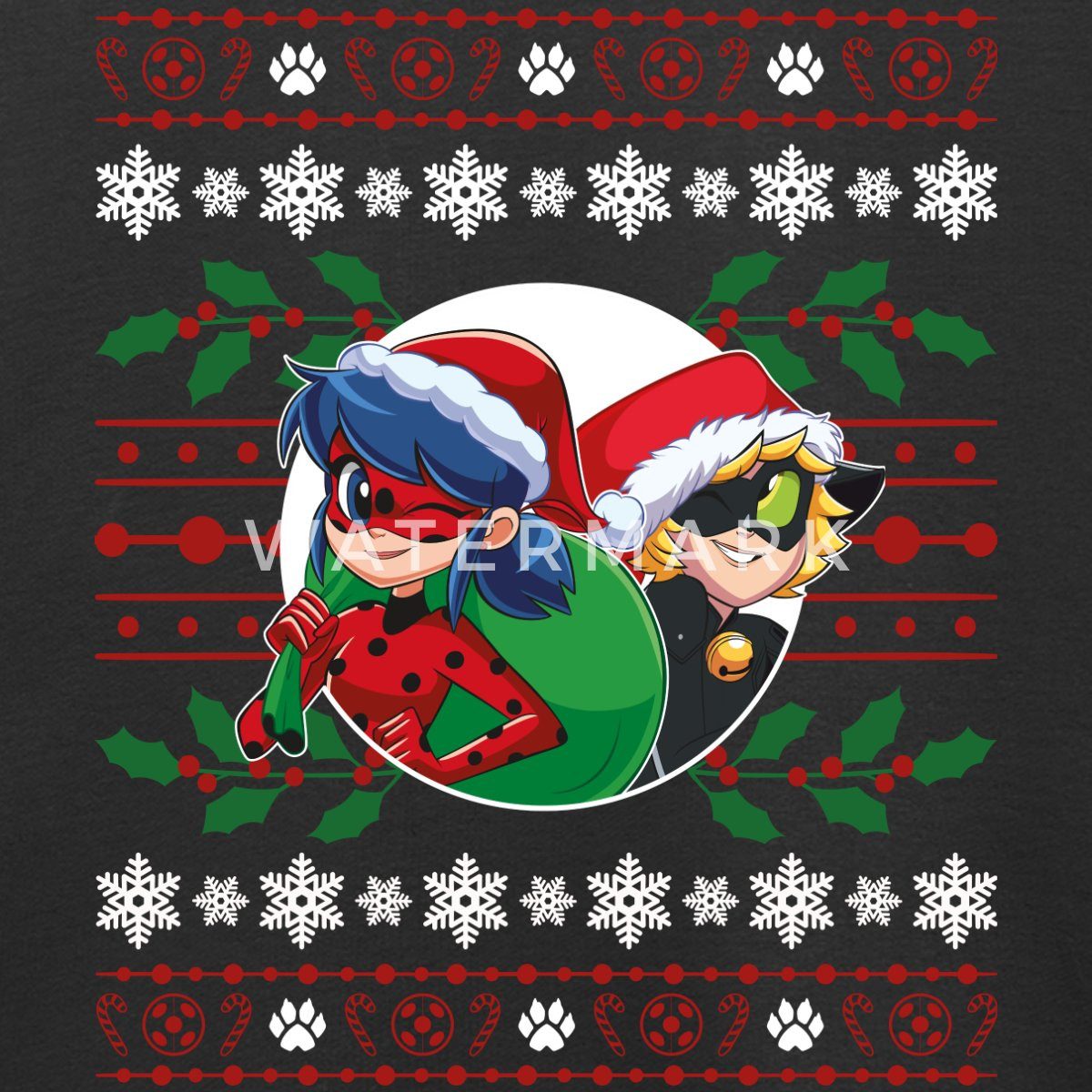 Spreadshirt Sweatshirt Miraculous Ladybug Und Cat Noir Ugly Christmas Kinder Premium Pullover (1-tlg)
