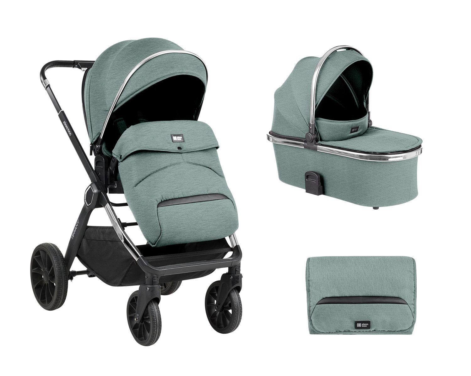 Kikkaboo Kombi-Kinderwagen Kinderwagen Tiffany 2 in 1, Babywanne, Sportsitz, Wickeltasche, PU-Räder grün