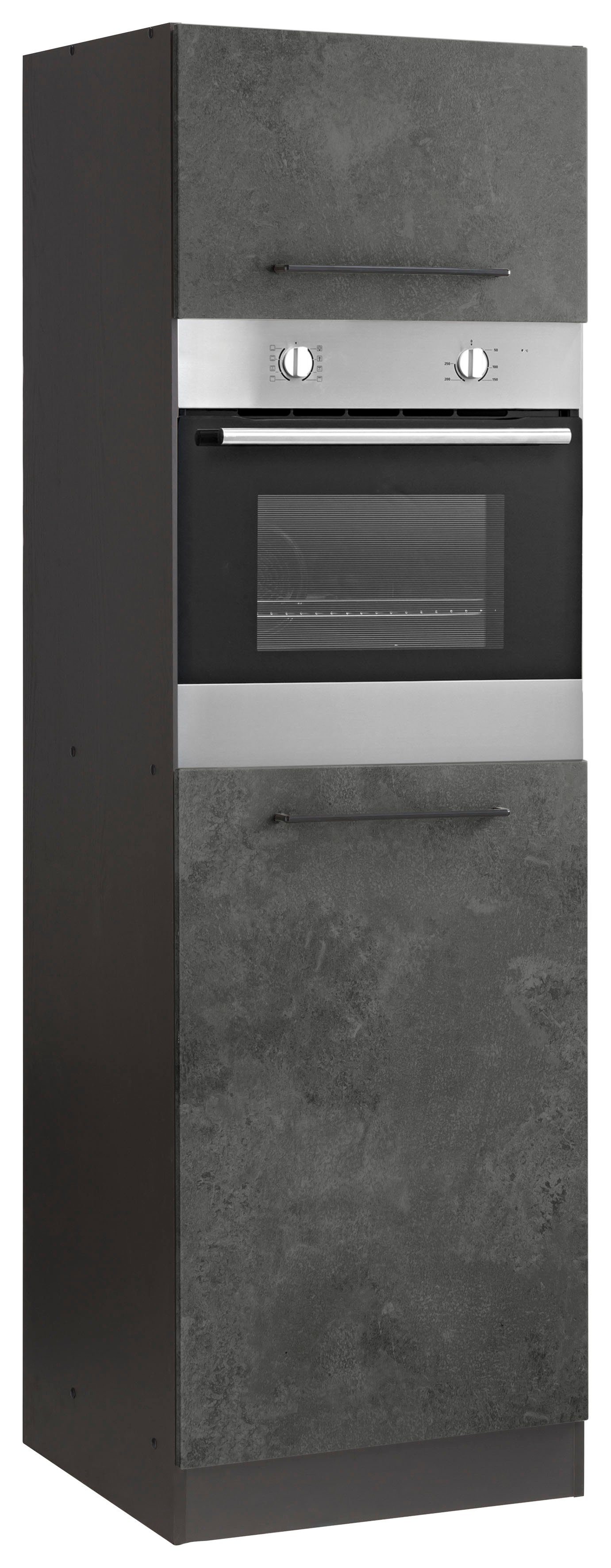 HELD MÖBEL Backofen/Kühlumbauschrank Tulsa 60 cm breit, 200 cm hoch, mit Nischenmaß 88 cm betonfarben dunkel | grafit | Kühlschrankumbauschränke