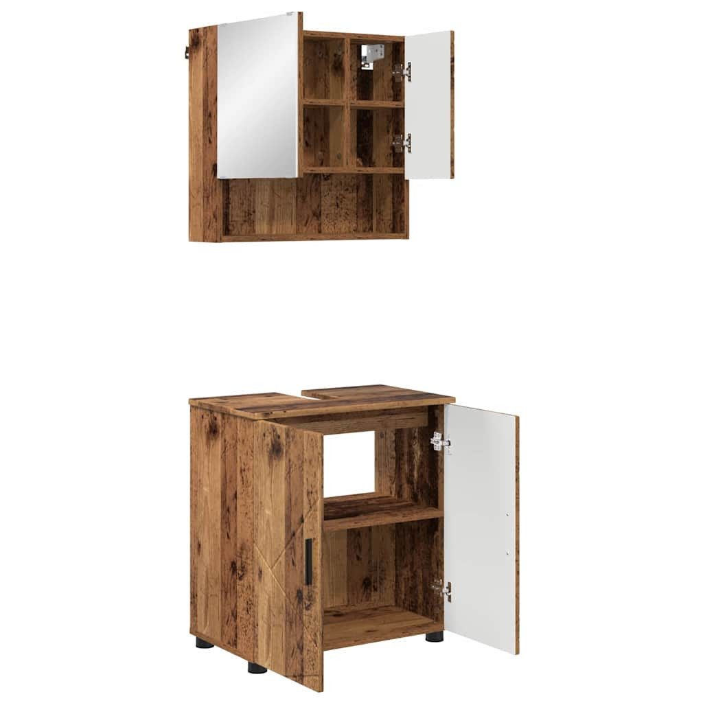 vidaXL Badezimmerspiegelschrank Badezimmermöbel Set 2 pcs Altholz 61 x 35 x 64 cm Holzwerkstoff (2-St)