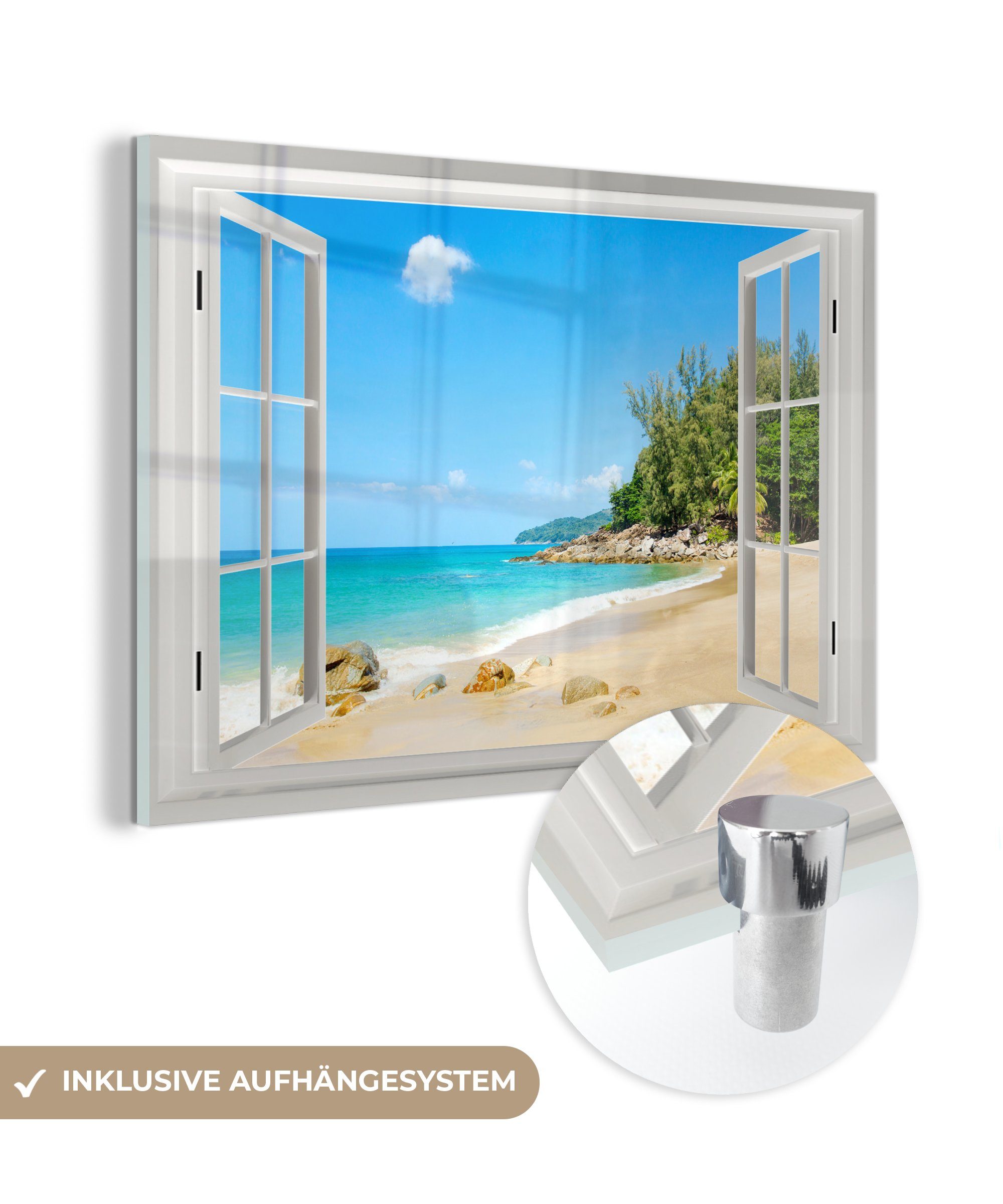 MuchoWow Acrylglasbild Aussicht - Bilder St), auf Wanddekoration Wasser Foto Glas Glas - - auf Wandbild Glasbilder - Strand, - (1