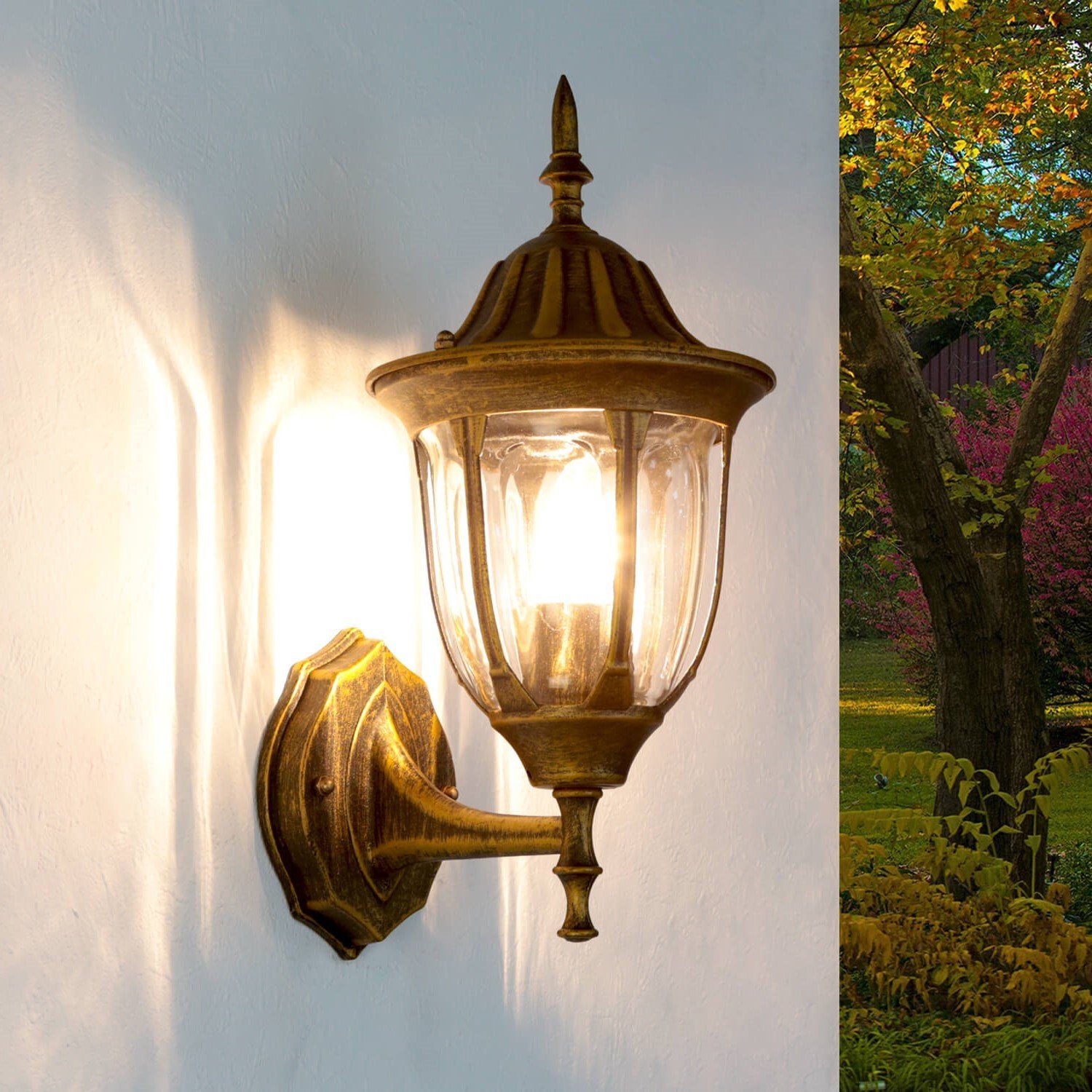 LichtErlebnisse AußenWandleuchte »MILANO«, AußenWandlampe Gold