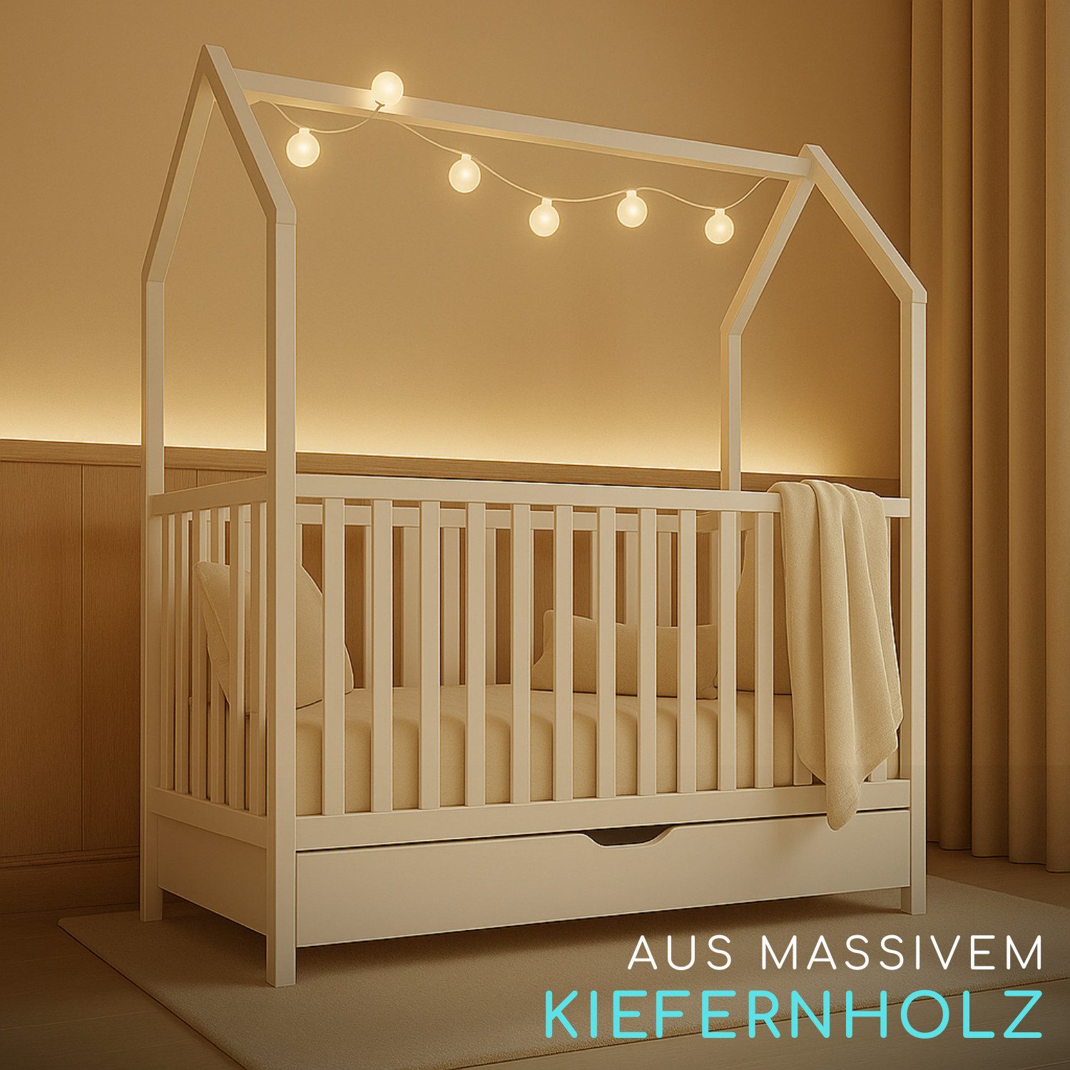 Alavya Home® Babybett ELLA 70x140 cm aus Massivholz Kiefer Weiß – Höhenvers günstig online kaufen