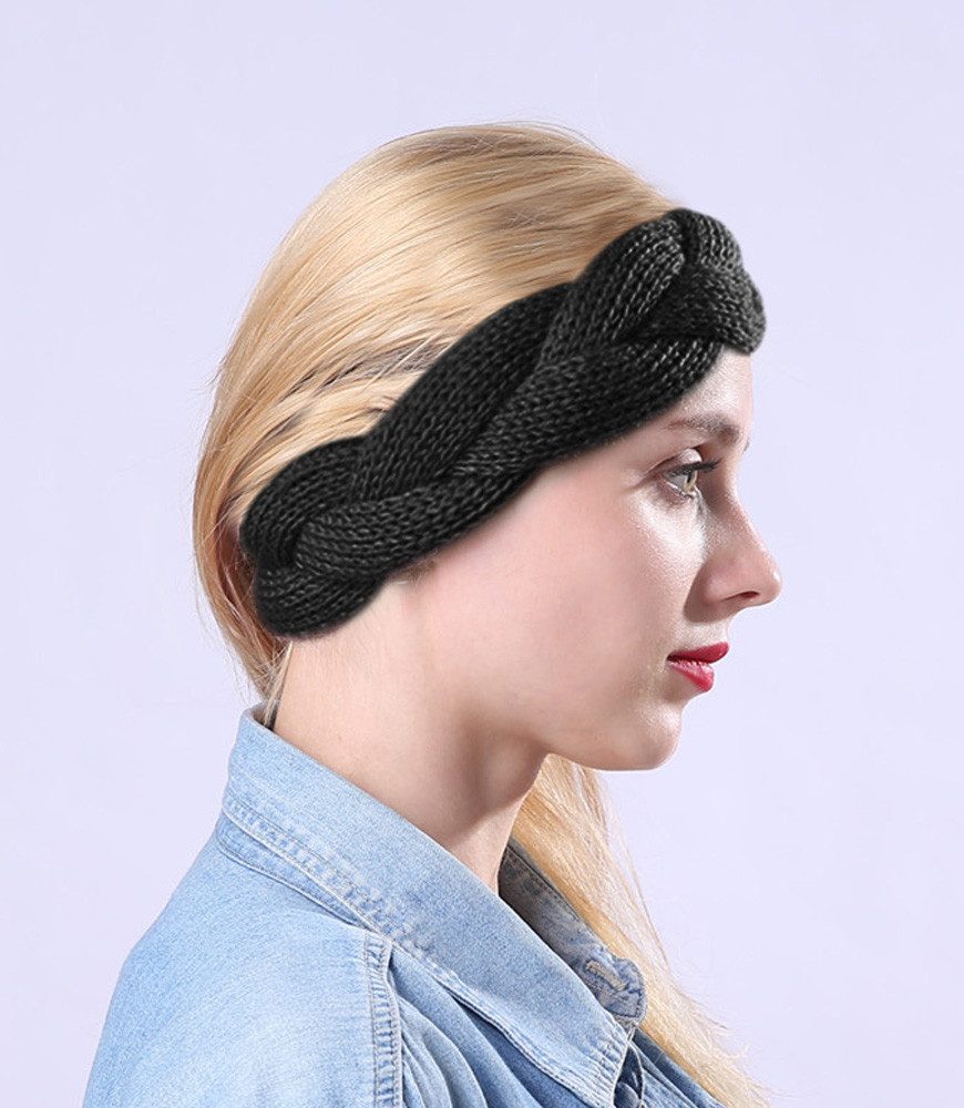 axy Haarband Damen Strickstirnband doppelt geflochten mit Twist-Design, Strick Winter Stirnband Hairband