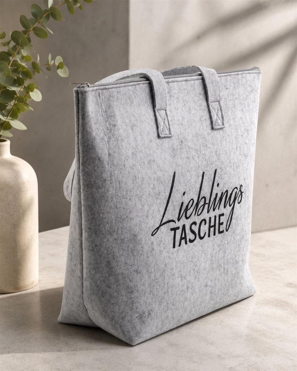 Geschenkestadl Henkeltasche Filztaschen 2er Set grau Lieblingstasche mit Reißverschluss (Spar-Set, 2-tlg., 2er Set), schöner Schriftzug – Bild 3 von 5