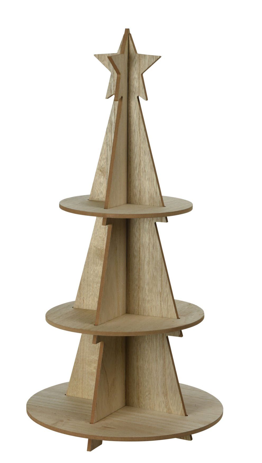 Spetebo Weihnachtspyramide XXL Holz Weihnachtsbaum Pyramide 60cm mit 3 Etagen, Weihnachts Deko Etagere mit Stern Spitze