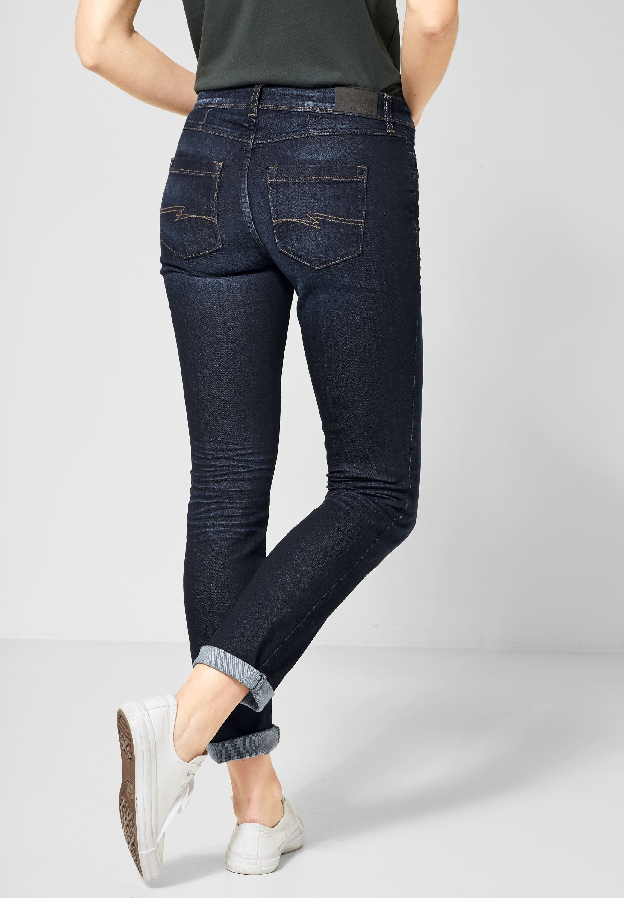 STREET ONE Loose-fit-Jeans mit Crinkles dark blue overdyed