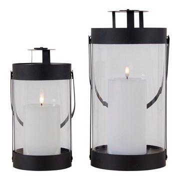 House Nordic Kerzenständer Bondi Lantern, 2er-Set - Laterne aus Stahl und Glas, schwarz, 2er-Set