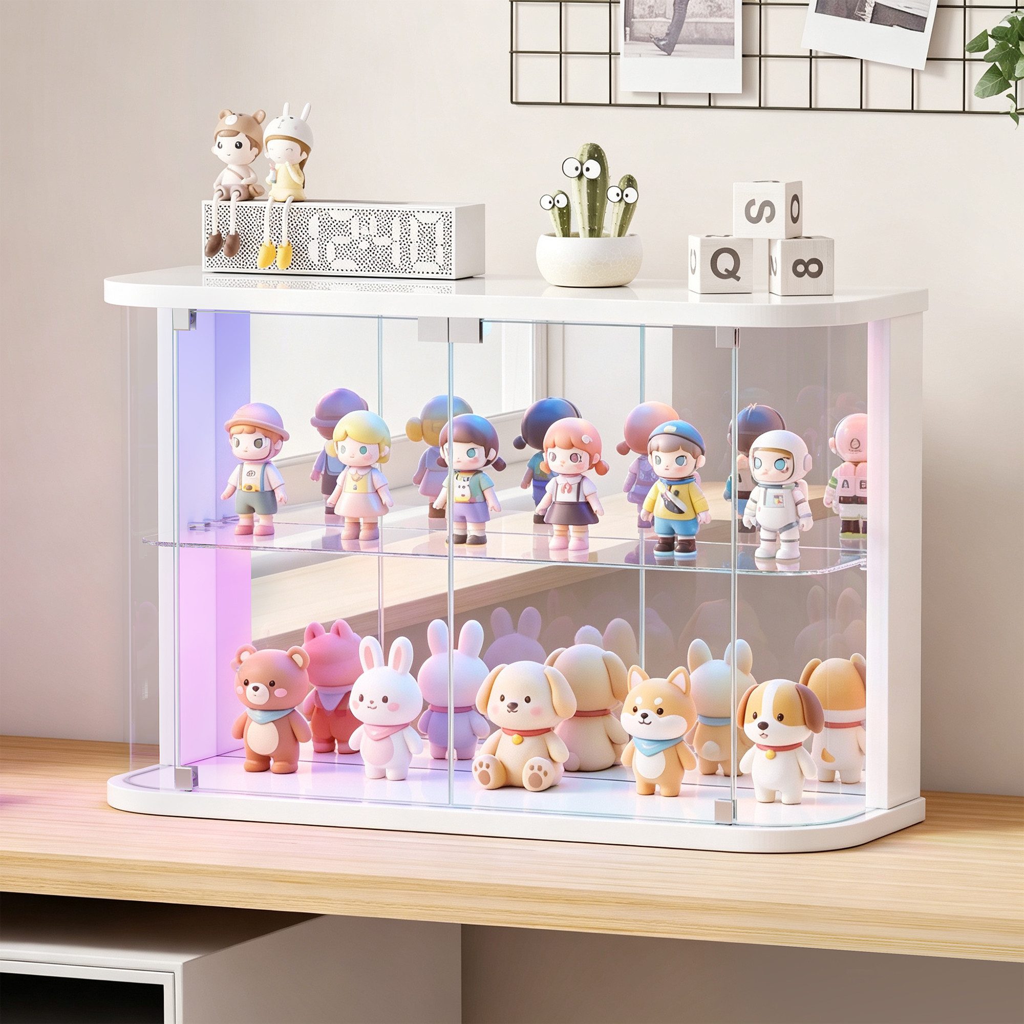LVSOMT Glasvitrine mit LED Beleuchtung, Sammlerstücke Präsentieren (1-St) Figuren Aufbewahren, Temperglas, Push-to-open