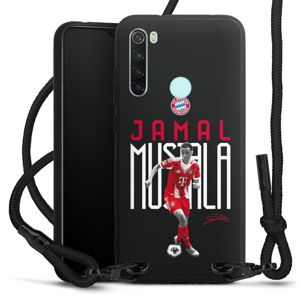 DeinDesign Handyhülle FC Bayern München Jamal Musiala Offizielles Lizenzprodukt, Xiaomi Redmi Note 8 Premium Handykette Hülle mit Band Cover mit Kette