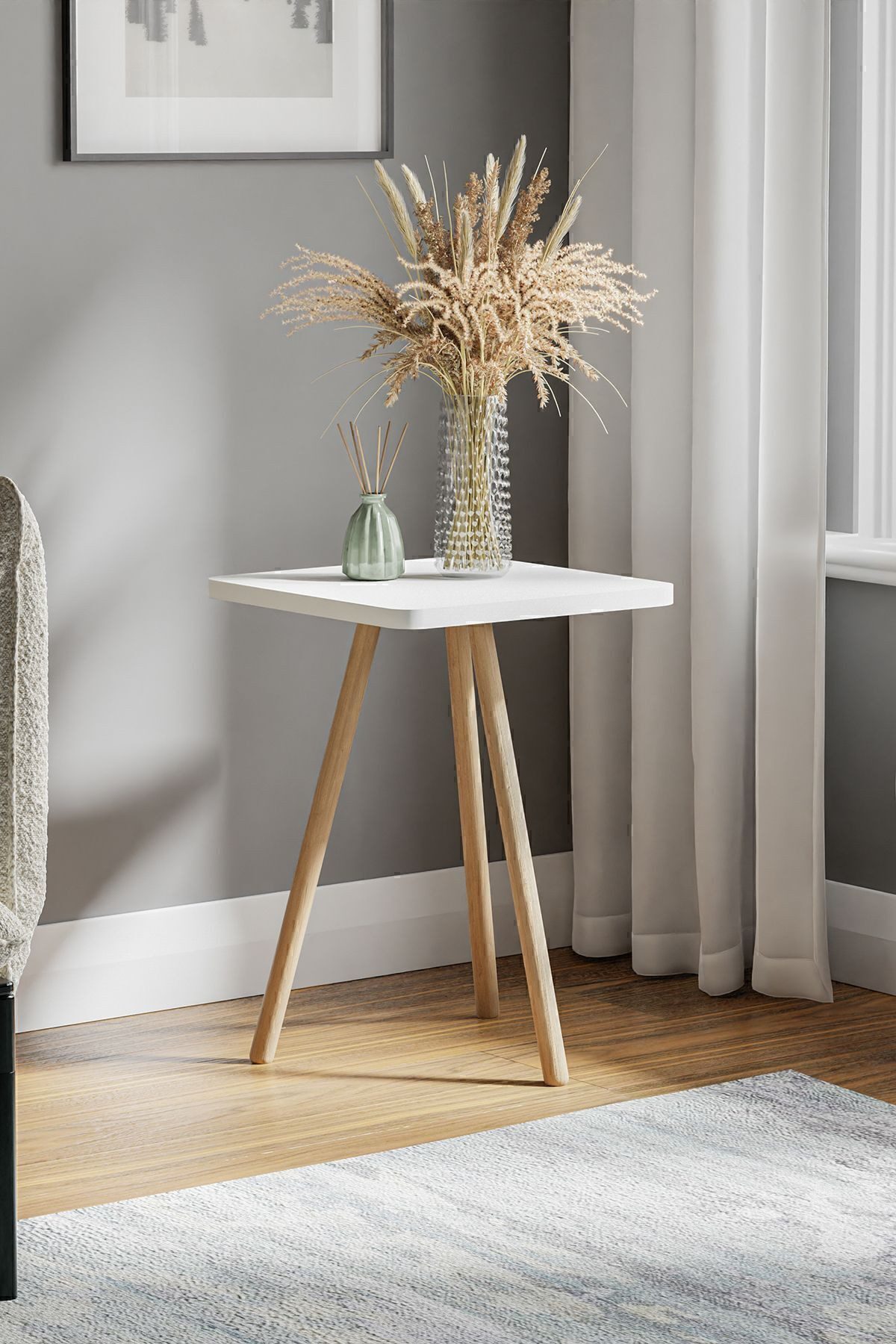 en.casa Beistelltisch (1-St), Holzbeine, 34x34 cm, 45 cm hoch, Farbe: Weiß günstig online kaufen