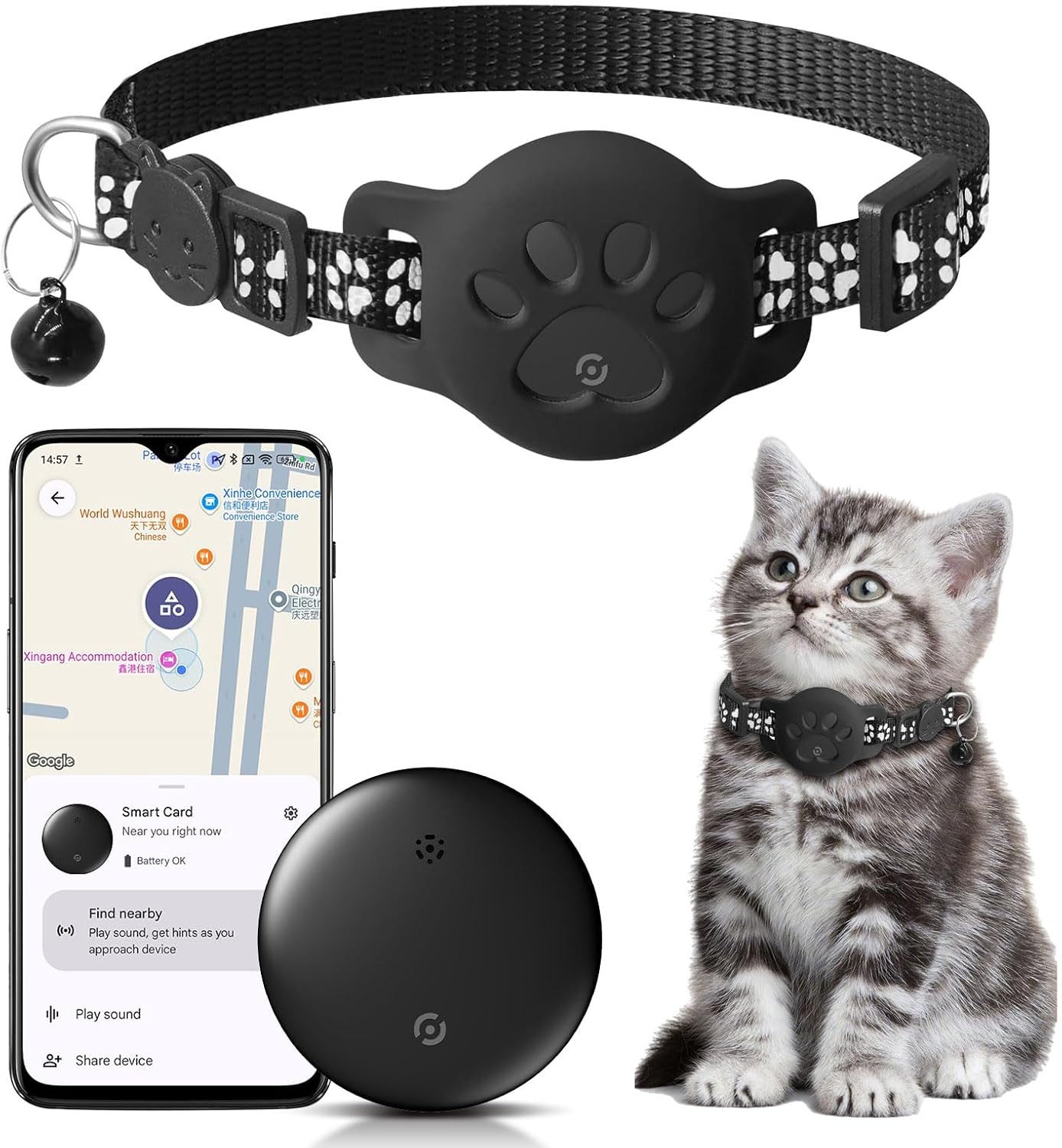 FELIXLEO Katzen-Futterautomat GPS Katzen Tracker ohne Abo IP68 wasserdicht für Google Find My App